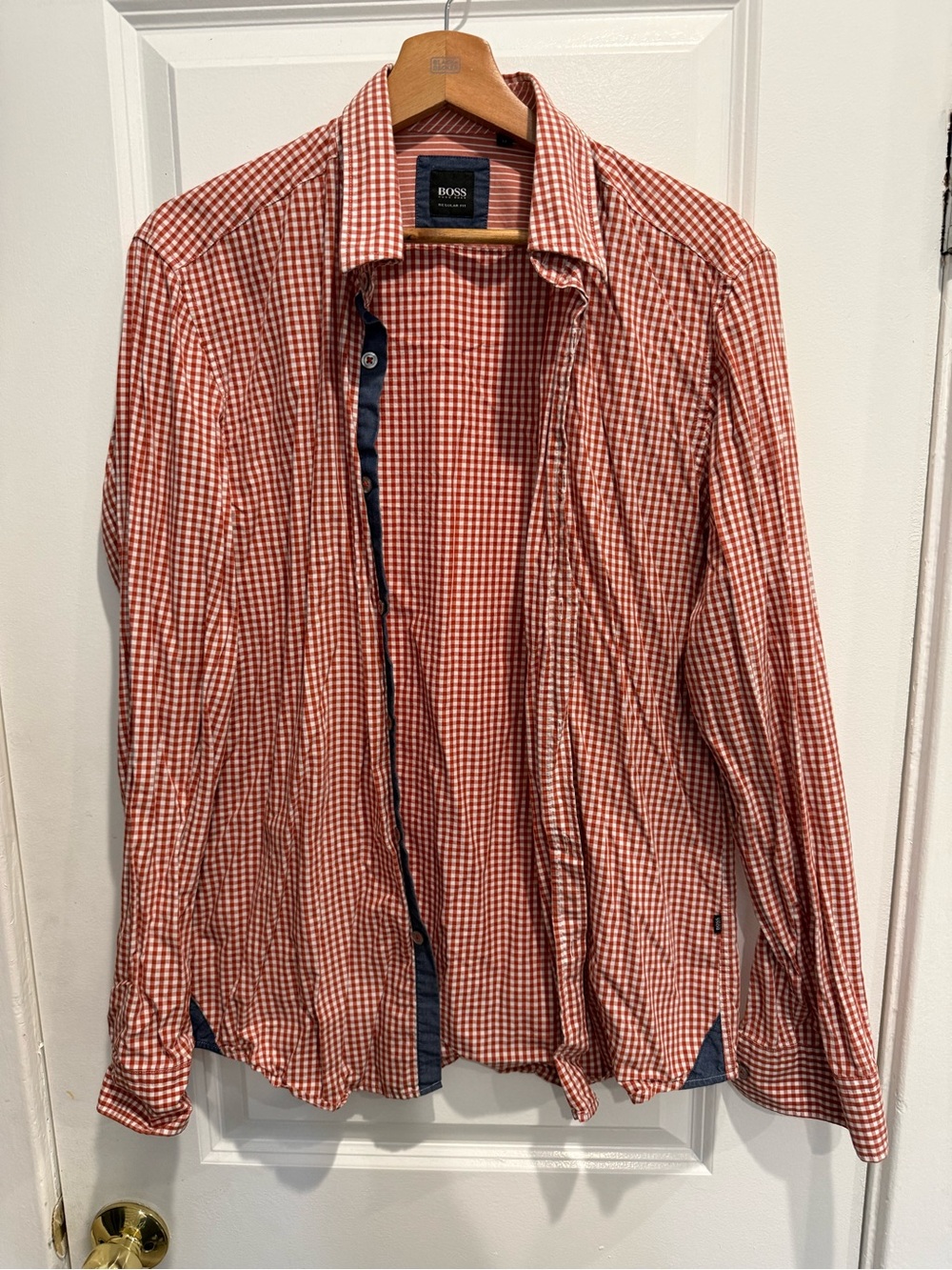 Boss Red & White Gingham Button-Down Shirt